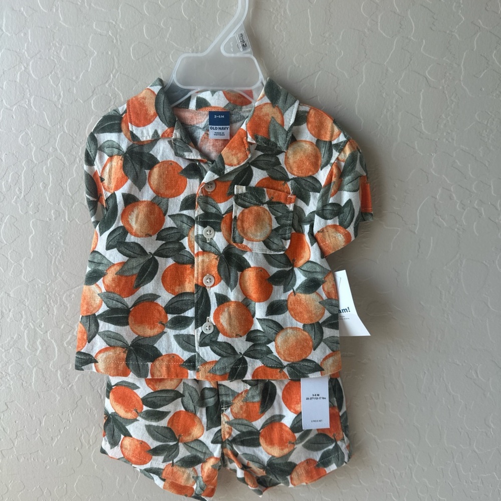 Old Navy Orange and Green Button Down Shirt with Citrus Print
